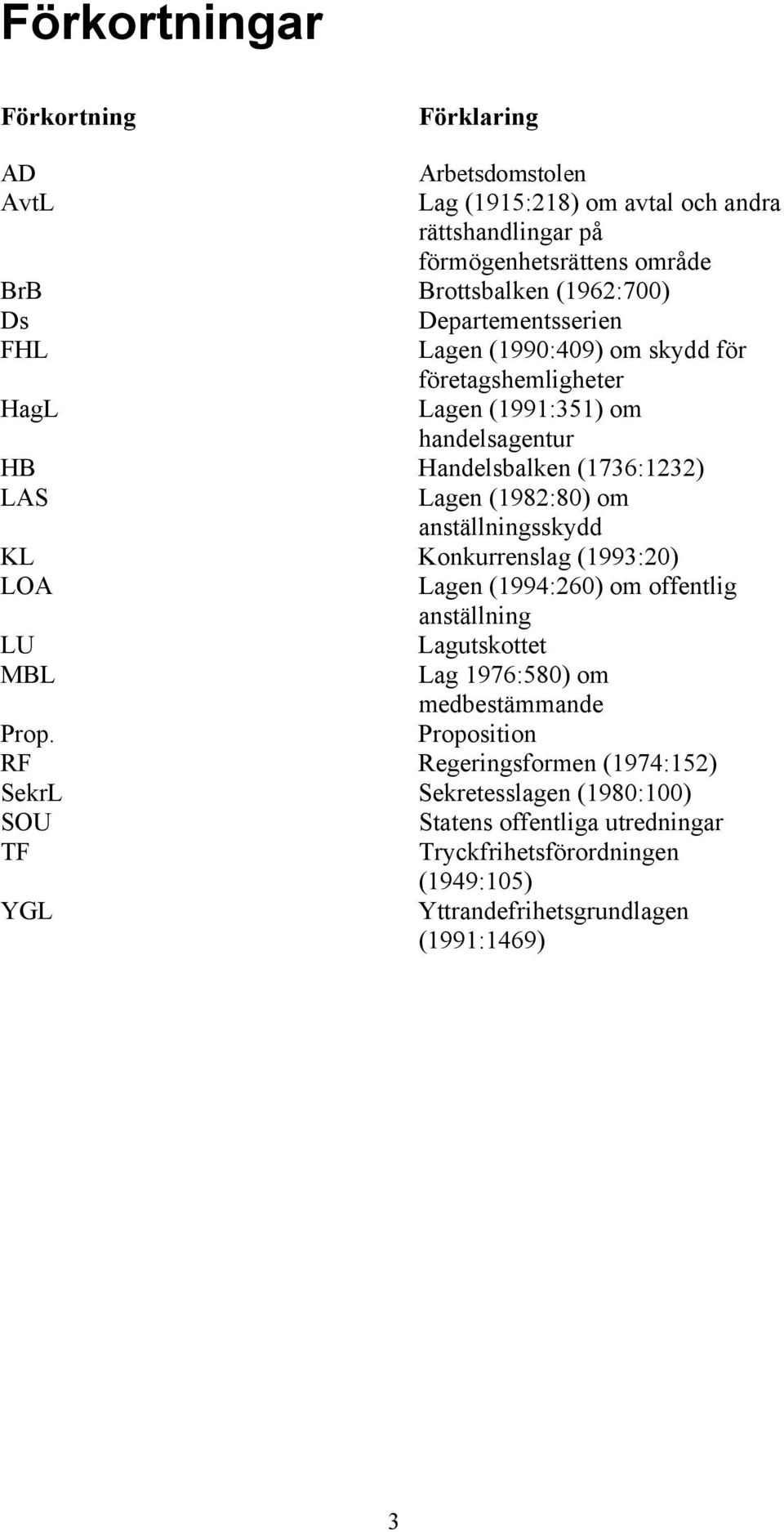 anställningsskydd KL Konkurrenslag (1993:20) LOA Lagen (1994:260) om offentlig anställning LU Lagutskottet MBL Lag 1976:580) om medbestämmande Prop.