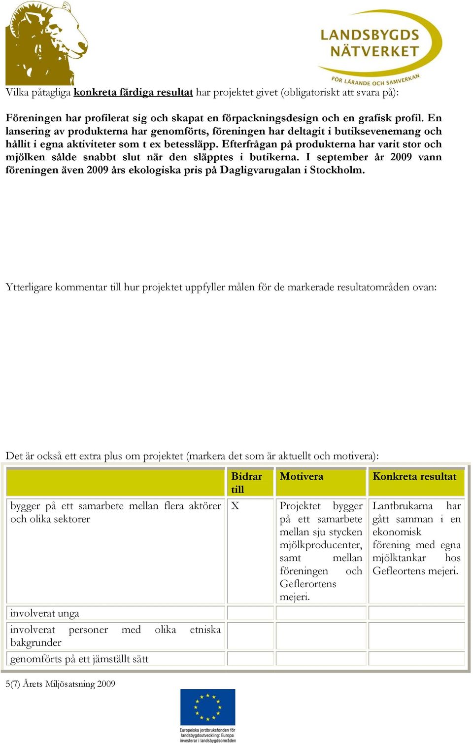 Efterfrågan på produkterna har varit stor och mjölken sålde snabbt slut när den släpptes i butikerna. I september år 2009 vann föreningen även 2009 års ekologiska pris på Dagligvarugalan i Stockholm.