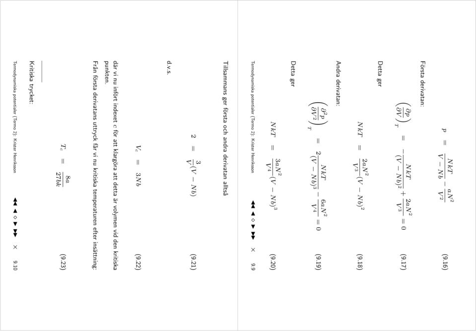 9 illsammans ger första och andra derivatan alltså 2 3 ( Nb) (9.2) d.v.s. c 3Nb (9.