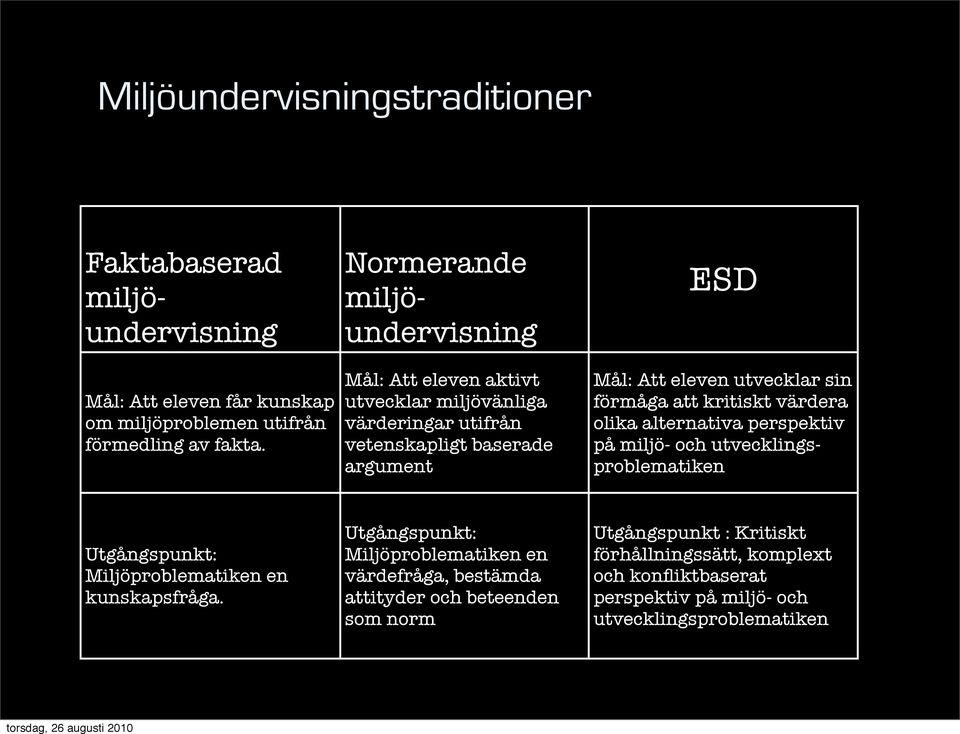 förmåga att kritiskt värdera olika alternativa perspektiv på miljö- och utvecklingsproblematiken Utgångspunkt: Miljöproblematiken en kunskapsfråga.