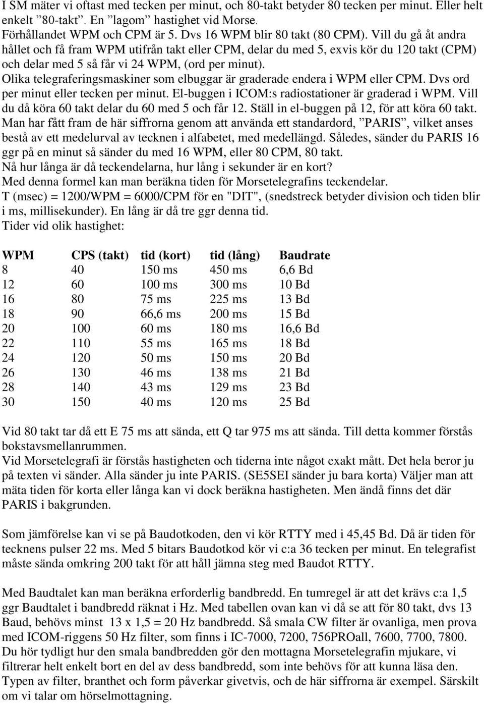 Olika telegraferingsmaskiner som elbuggar är graderade endera i WPM eller CPM. Dvs ord per minut eller tecken per minut. El-buggen i ICOM:s radiostationer är graderad i WPM.