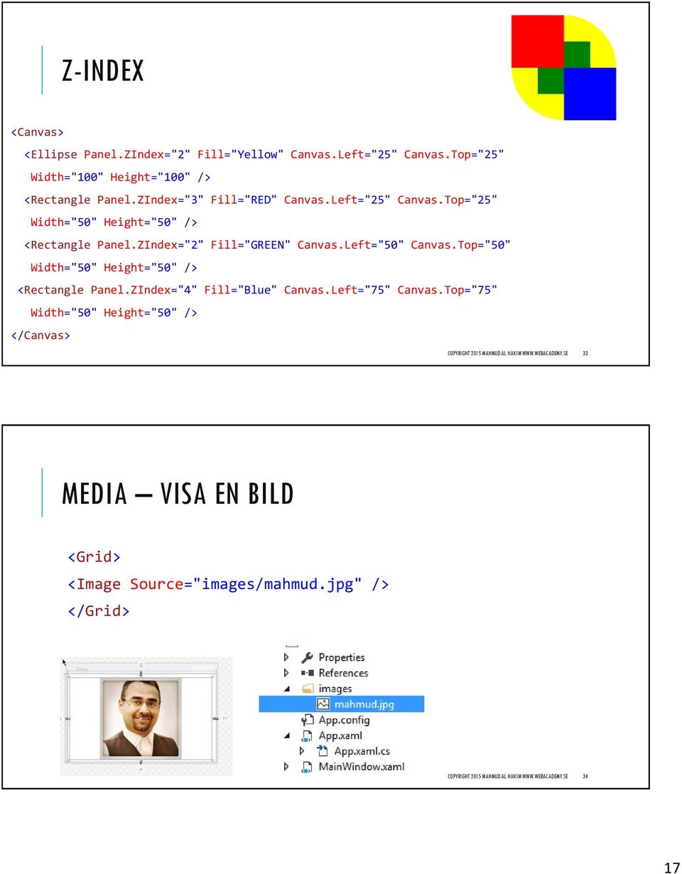 Top="50" Width="50" Height="50" /> <Rectangle Panel.ZIndex="4" Fill="Blue" Canvas.Left="75" Canvas.