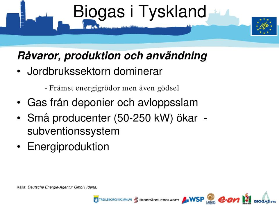 Gas från deponier och avloppsslam Små producenter (50-250 kw) ökar