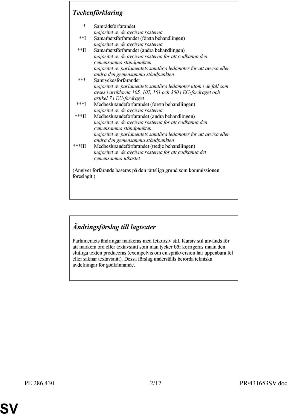 Samtyckesförfarandet majoritet av parlamentets samtliga ledamöter utom i de fall som avses i artiklarna 105, 107, 161 och 300 i EG-fördraget och artikel 7 i EU-fördraget ***I Medbeslutandeförfarandet