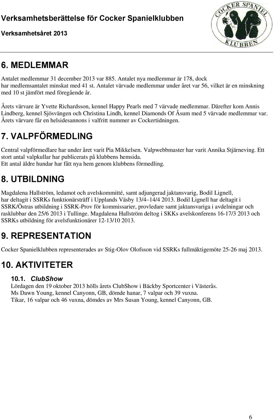 Därefter kom Annis Lindberg, kennel Sjösvängen och Christina Lindh, kennel Diamonds Of Åsum med 5 värvade medlemmar var. Årets värvare får en helsidesannons i valfritt nummer av Cockertidningen. 7.