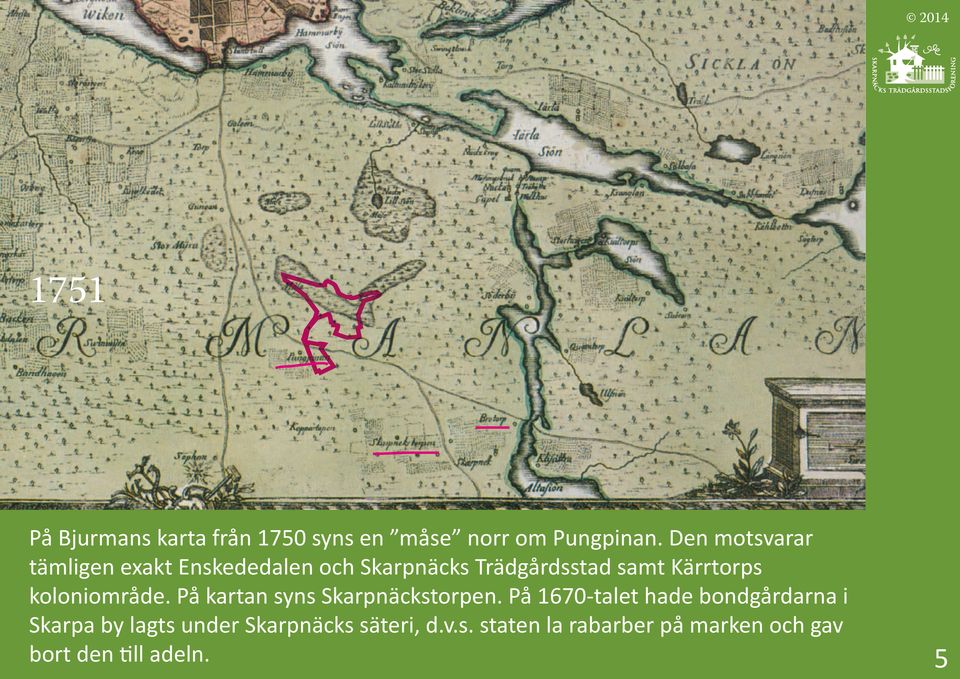 Kärrtorps koloniområde. På kartan syns Skarpnäckstorpen.