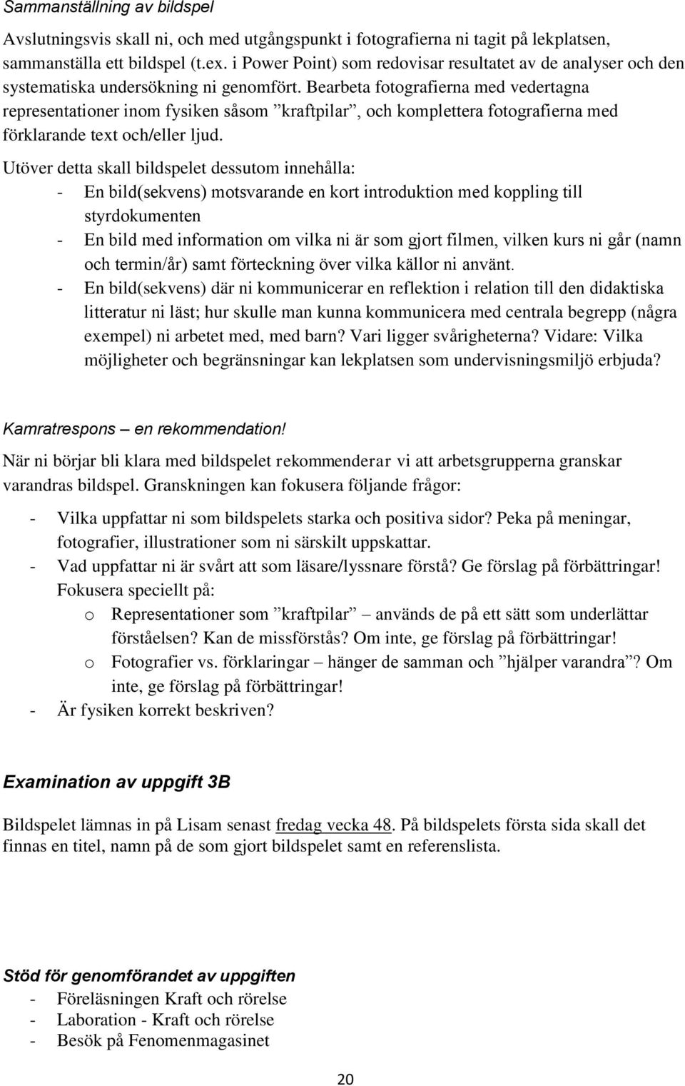 Bearbeta fotografierna med vedertagna representationer inom fysiken såsom kraftpilar, och komplettera fotografierna med förklarande text och/eller ljud.