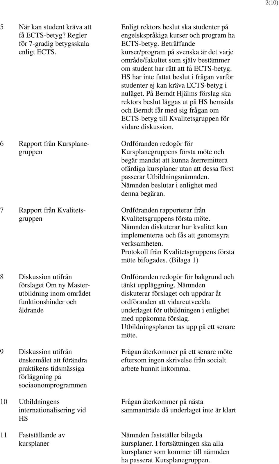 praktikens tidsmässiga förläggning på sociaonomprogrammen Utbildningens internationalisering vid HS Fastställande av kursplaner Enligt rektors beslut ska studenter på engelskspråkiga kurser och