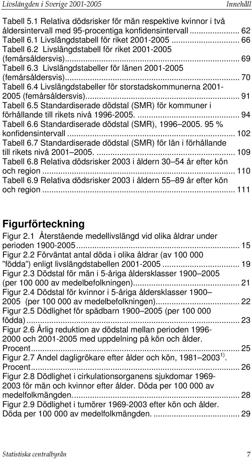 4 Livslängdstabeller för storstadskommunerna 2001-2005 (femårsåldersvis)... 91 Tabell 6.5 Standardiserade dödstal (SMR) för kommuner i förhållande till rikets nivå 1996-2005.... 94 Tabell 6.