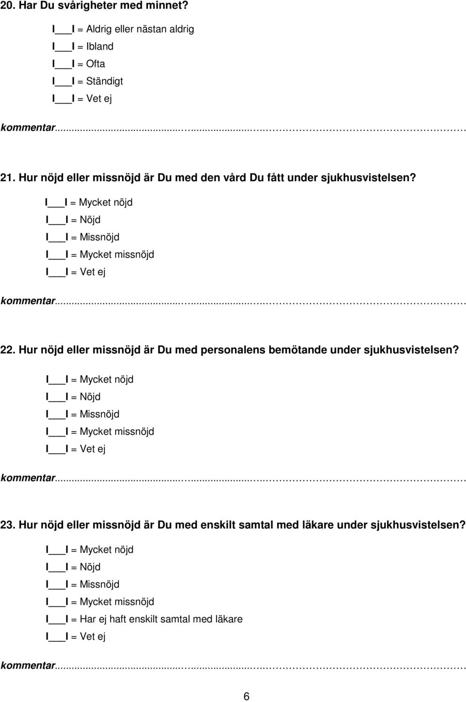 Hur nöjd eller missnöjd är Du med den vård Du fått under sjukhusvistelsen? 22.