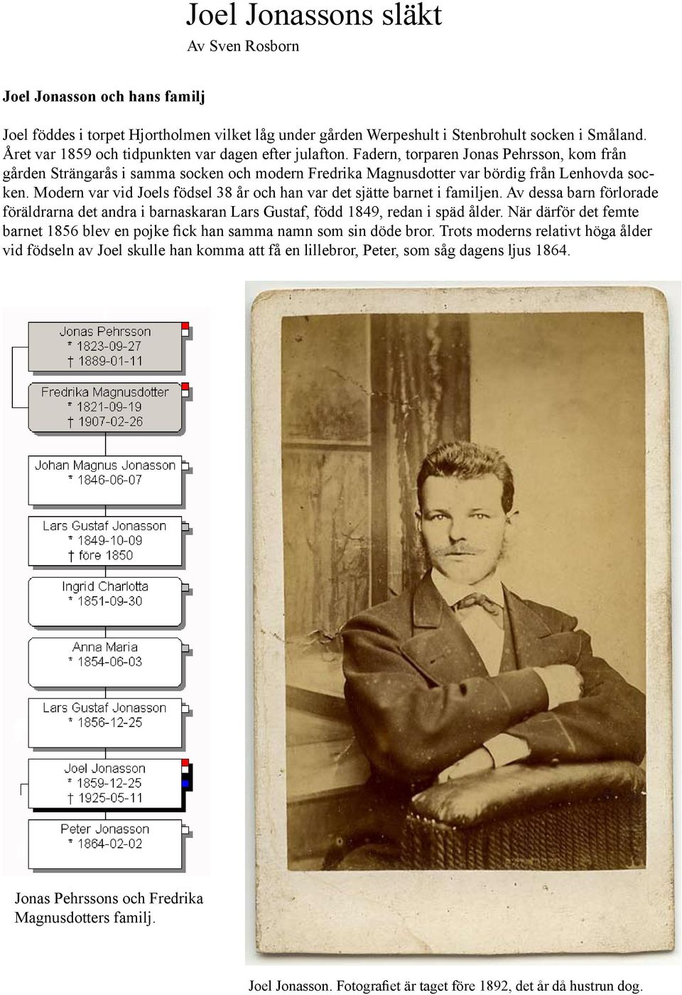 han var det sjätte barnet i familjen Av dessa barn förlorade föräldrarna det andra i barnaskaran Lars Gustaf, född 1849, redan i späd ålder När därför det femte barnet 1856 blev en pojke fick han