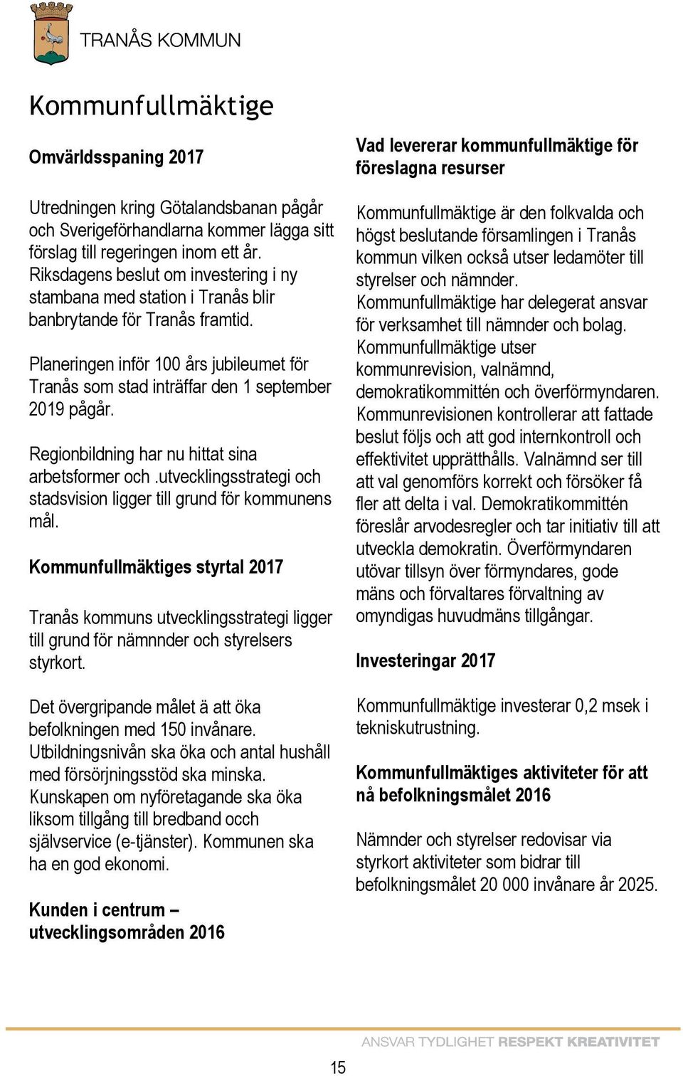 Regionbildning har nu hittat sina arbetsformer och.utvecklingsstrategi och stadsvision ligger till grund för kommunens mål.