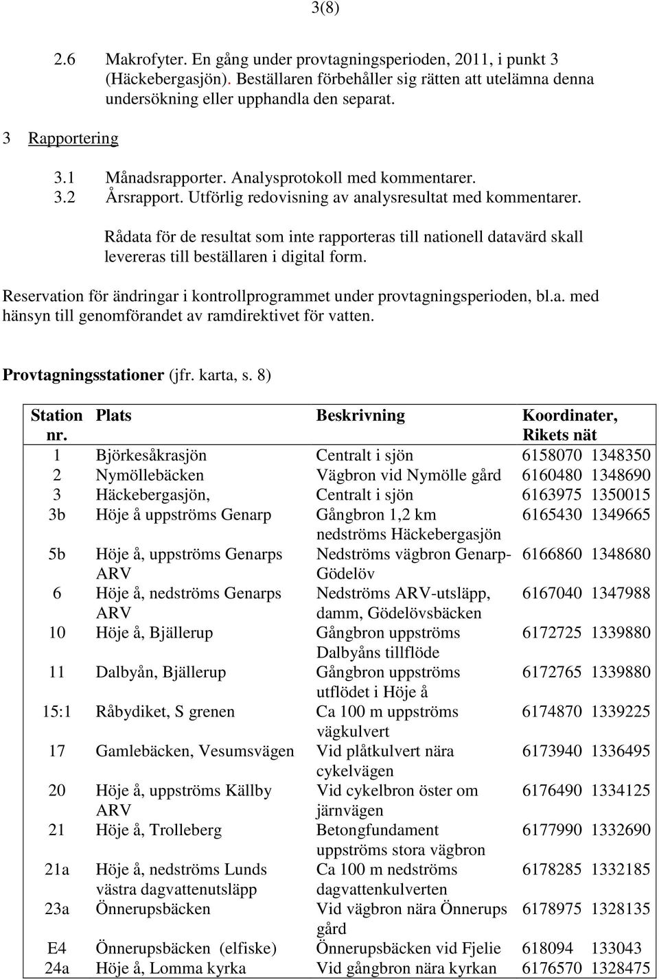 Rådata för de resultat som inte rapporteras till nationell datavärd skall levereras till beställaren i digital form. Reservation för ändringar i kontrollprogrammet under provtagningsperioden, bl.a. med hänsyn till genomförandet av ramdirektivet för vatten.