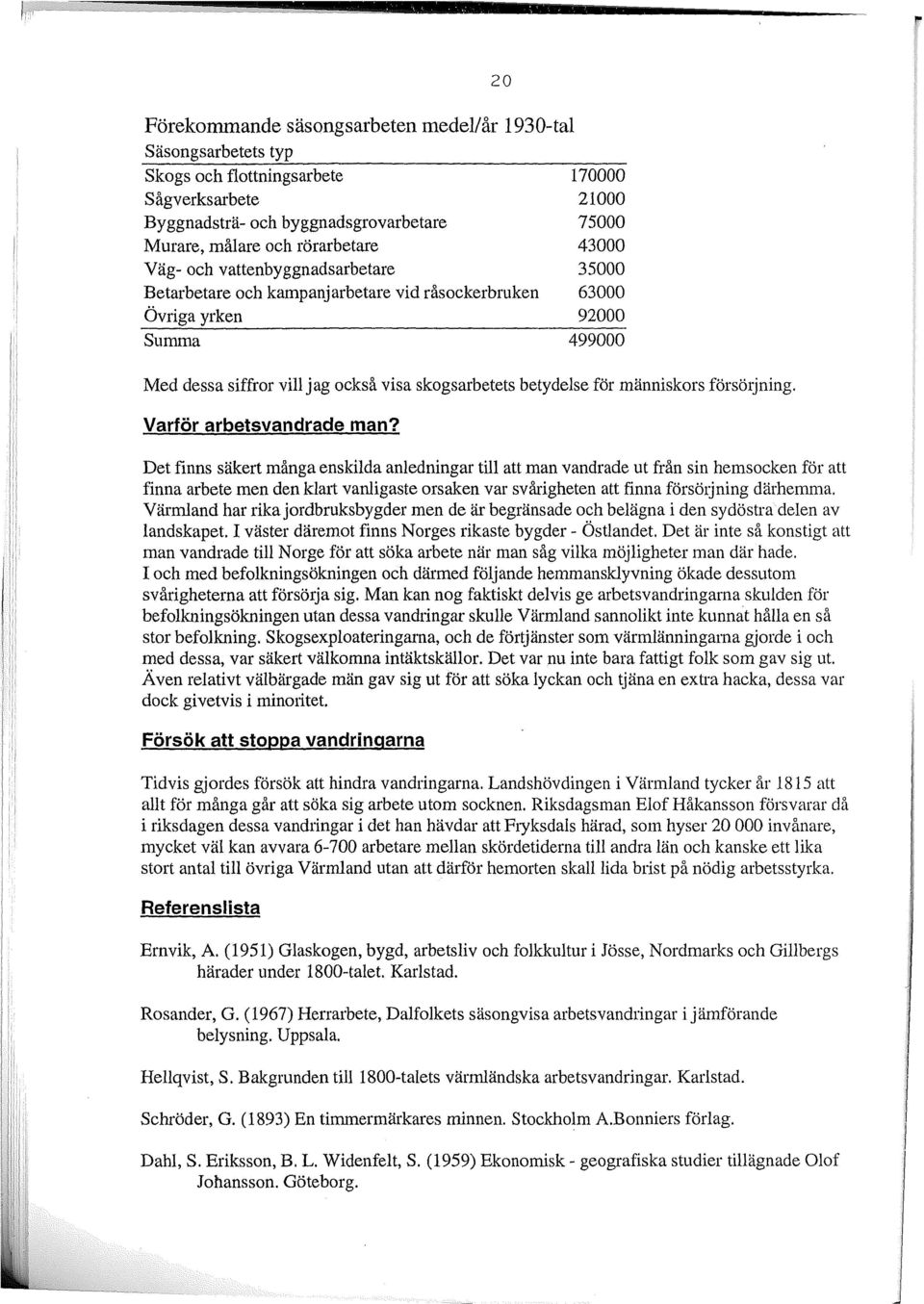 vattenbyggnadsarbetare Betarbetare och kampanjarbetare vid råsockerbruken Övriga yrken Summa 170000 21000 75000 43000 35000 63000 92000 499000 Med dessa siffror vill jag också visa skogsarbetets