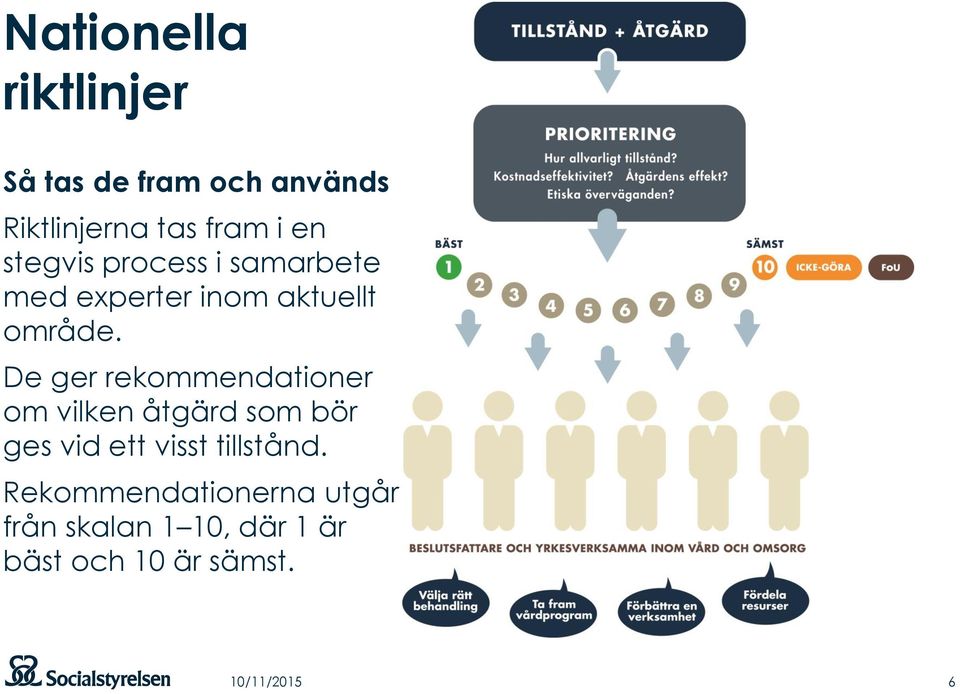 De ger rekommendationer om vilken åtgärd som bör ges vid ett visst tillstånd.