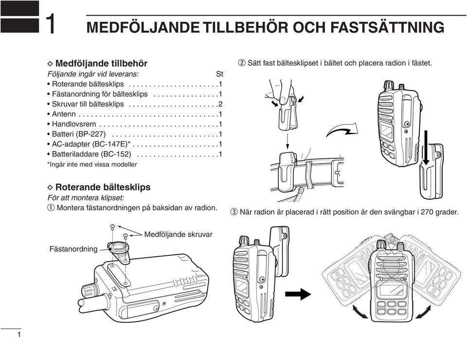.........................1 AC-adapter (BC-147E)*.....................1 Batteriladdare (BC-152).