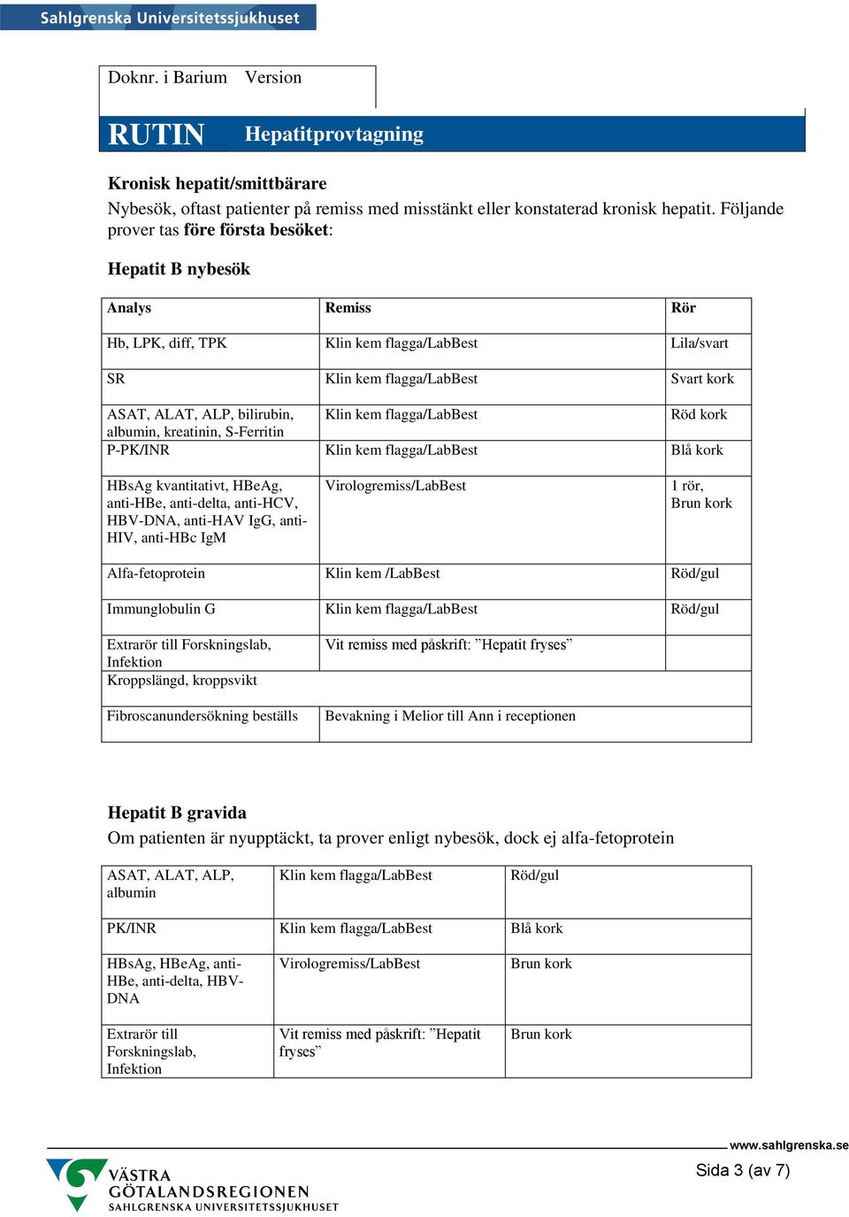 S-Ferritin HBsAg kvantitativt, HBeAg, anti-hbe, anti-delta, anti-hcv, HBV-DNA, anti-hav IgG, anti- HIV, anti-hbc IgM 1 rör, Alfa-fetoprotein Klin kem /LabBest Immunglobulin G Klin kem flagga/labbest