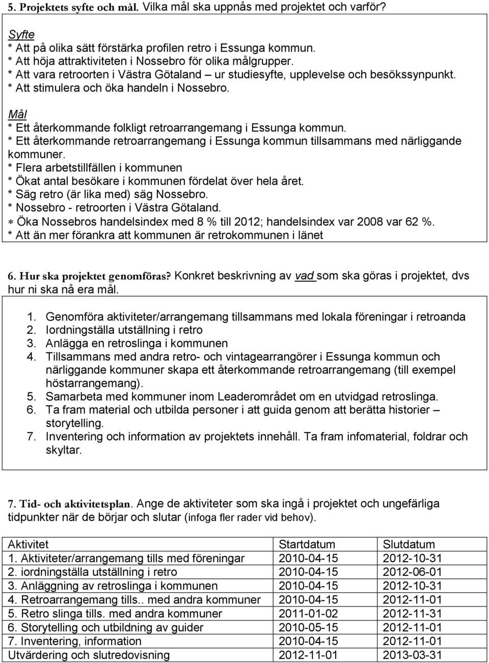 Mål * Ett återkommande folkligt retroarrangemang i Essunga kommun. * Ett återkommande retroarrangemang i Essunga kommun tillsammans med närliggande kommuner.