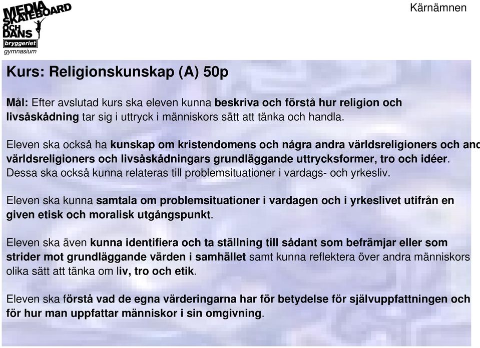 Dessa ska också kunna relateras till problemsituationer i vardags och yrkesliv.