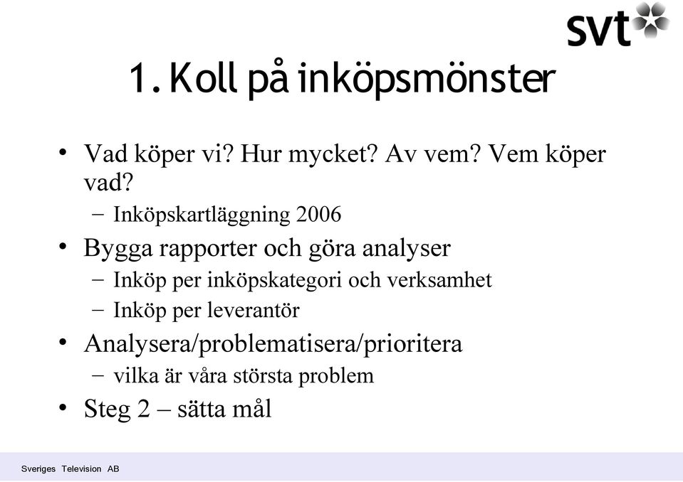 Inköpskartläggning 2006 Bygga rapporter och göra analyser Inköp per