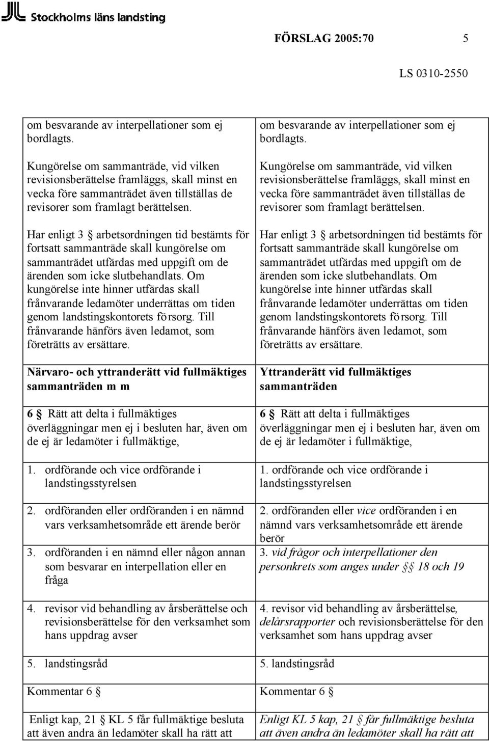 Har enligt 3 arbetsordningen tid bestämts för fortsatt sammanträde skall kungörelse om sammanträdet utfärdas med uppgift om de ärenden som icke slutbehandlats.