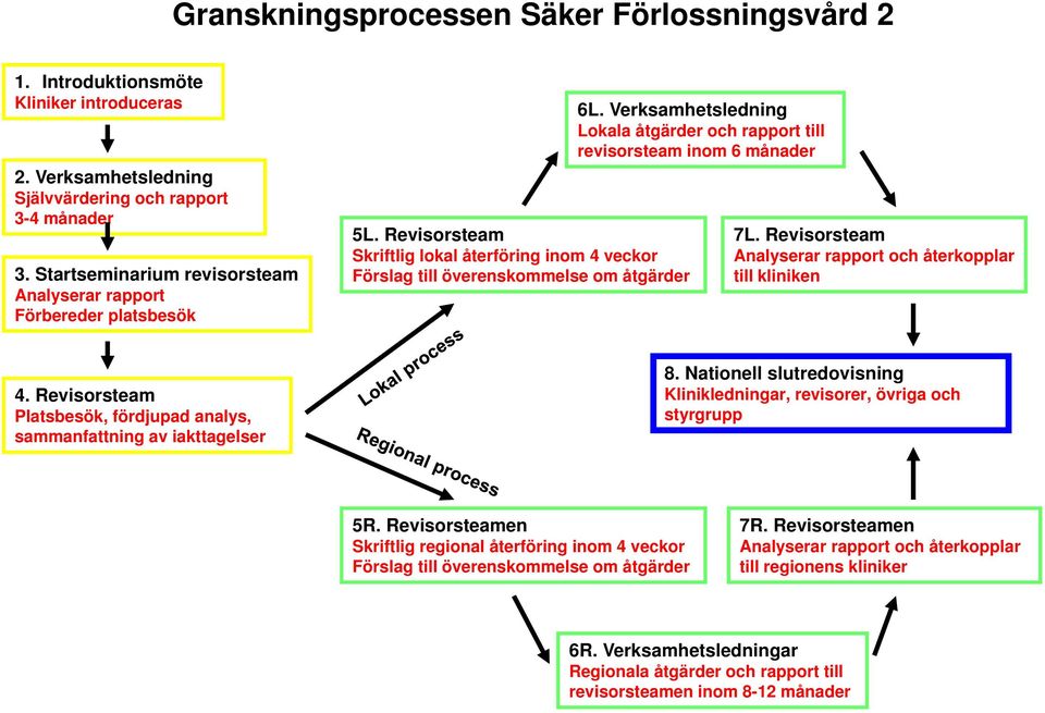 Verksamhetsledning Lokala åtgärder och rapport till revisorsteam inom 6 månader 7L. Revisorsteam Analyserar rapport och återkopplar till kliniken 4.