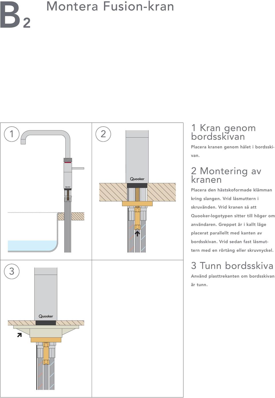 Vrid kranen så att Quooker-logotypen sitter till höger om användaren.