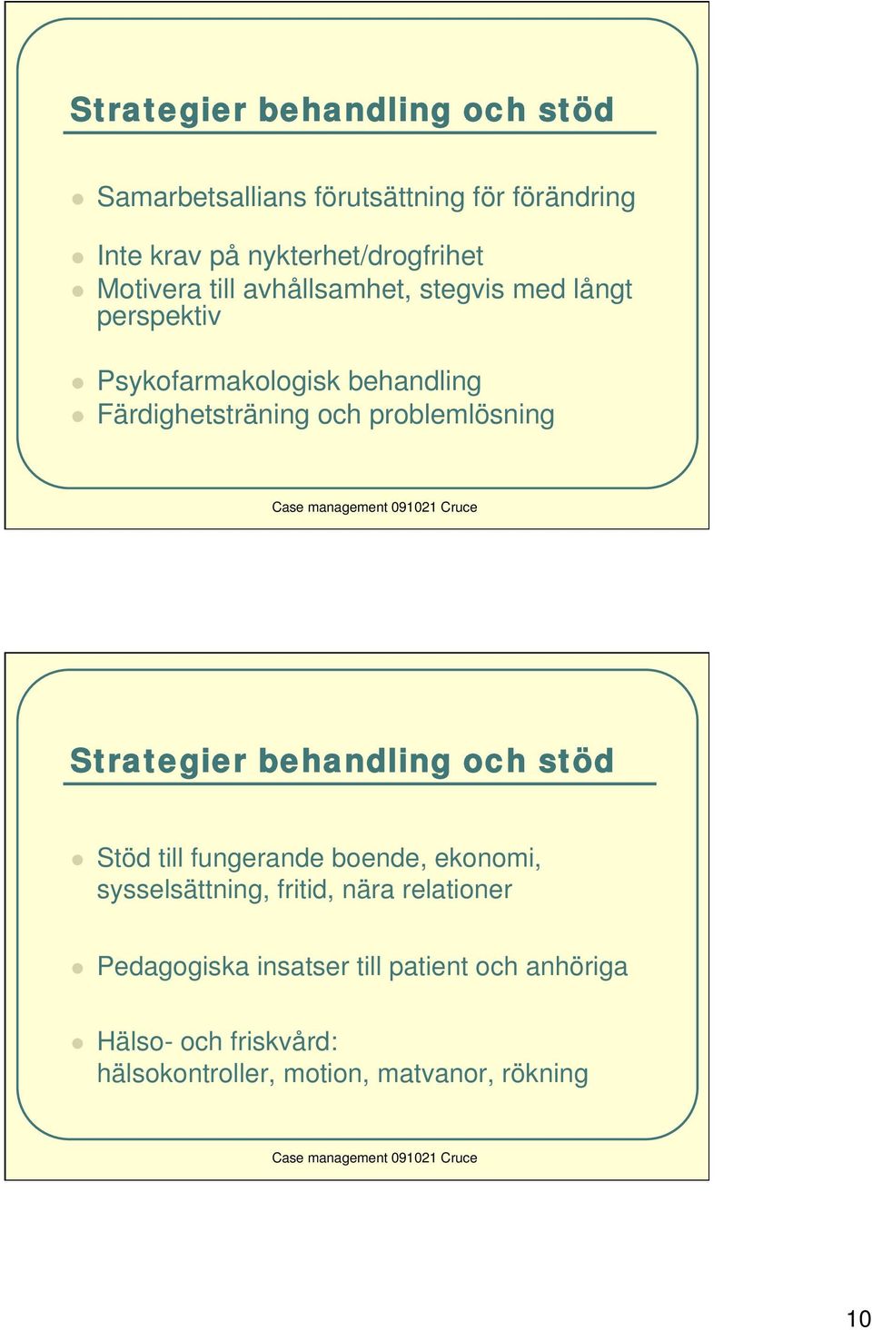 problemlösning Strategier behandling och stöd Stöd till fungerande boende, ekonomi, sysselsättning, fritid, nära