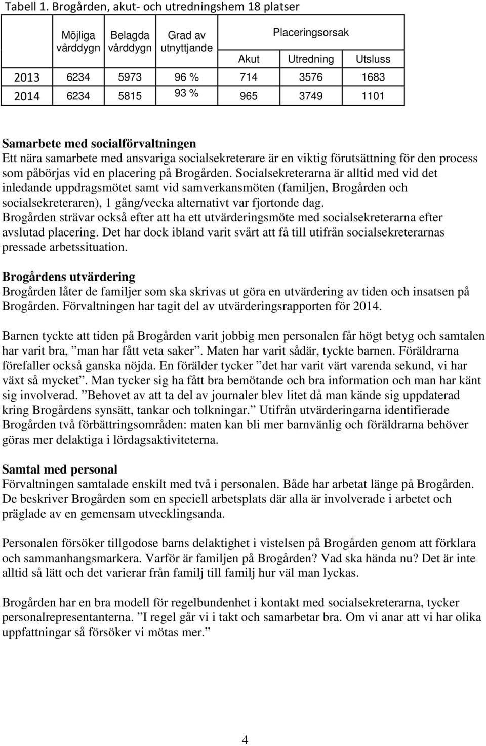 3749 1101 Samarbete med socialförvaltningen Ett nära samarbete med ansvariga socialsekreterare är en viktig förutsättning för den process som påbörjas vid en placering på Brogården.