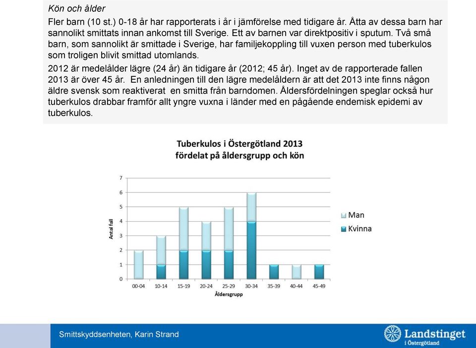 Två små barn, som sannolikt är smittade i Sverige, har familjekoppling till vuxen person med tuberkulos som troligen blivit smittad utomlands.