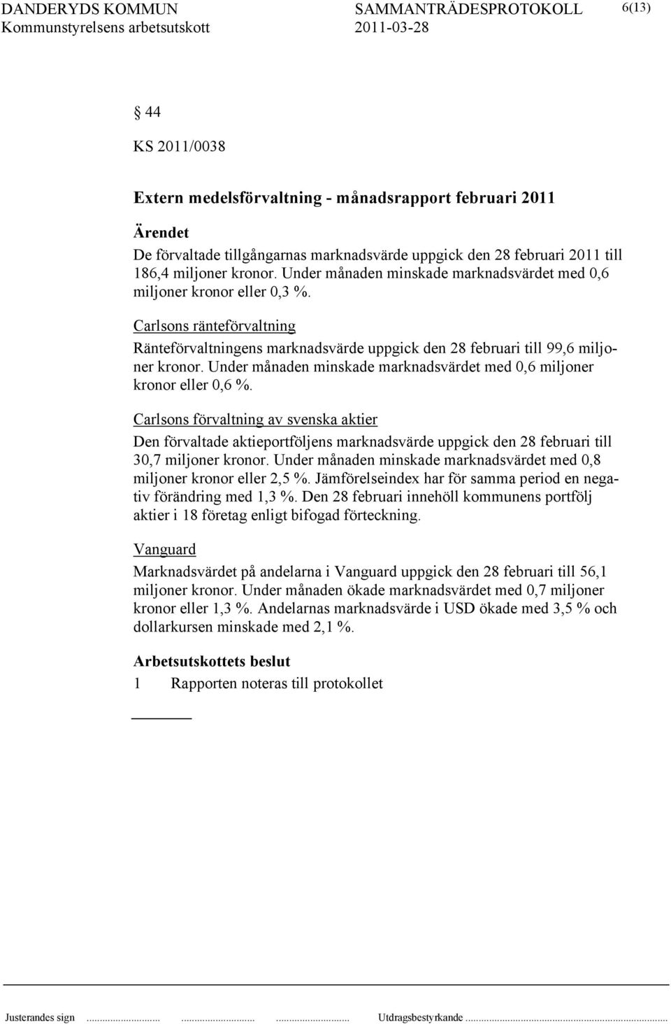 Under månaden minskade marknadsvärdet med 0,6 miljoner kronor eller 0,6 %.