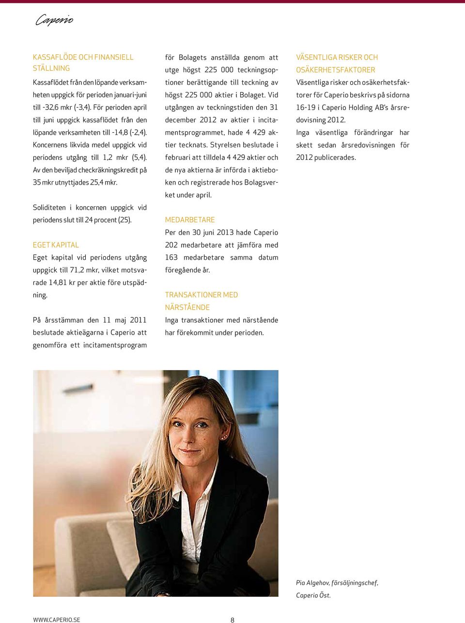 Av den beviljad checkräkningskredit på 35 mkr utnyttjades 25,4 mkr. Soliditeten i koncernen uppgick vid periodens slut till 24 procent (25).