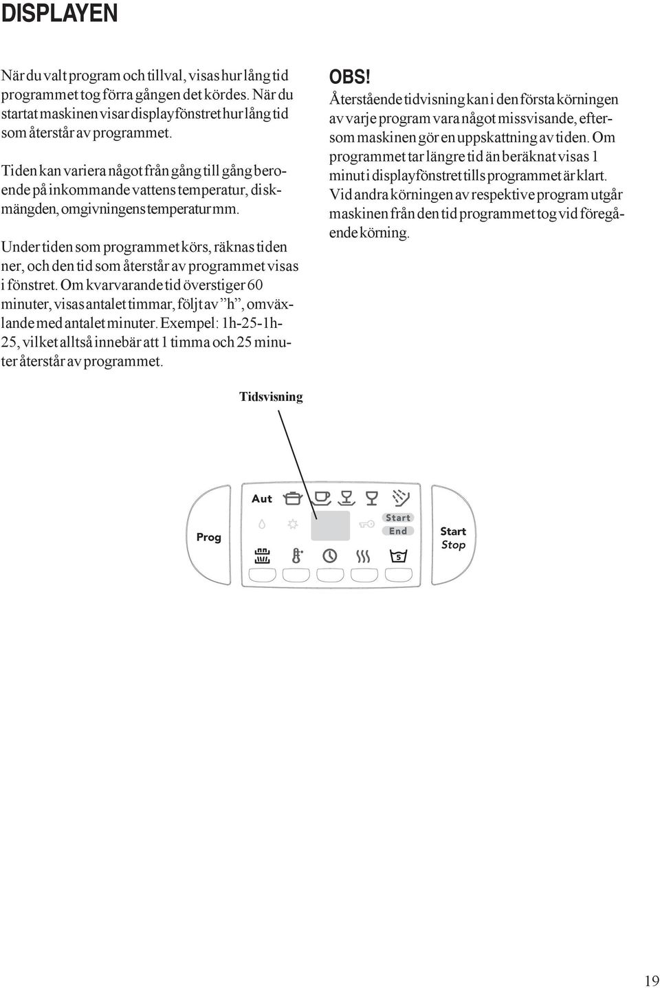 Under tiden som programmet körs, räknas tiden ner, och den tid som återstår av programmet visas i fönstret.