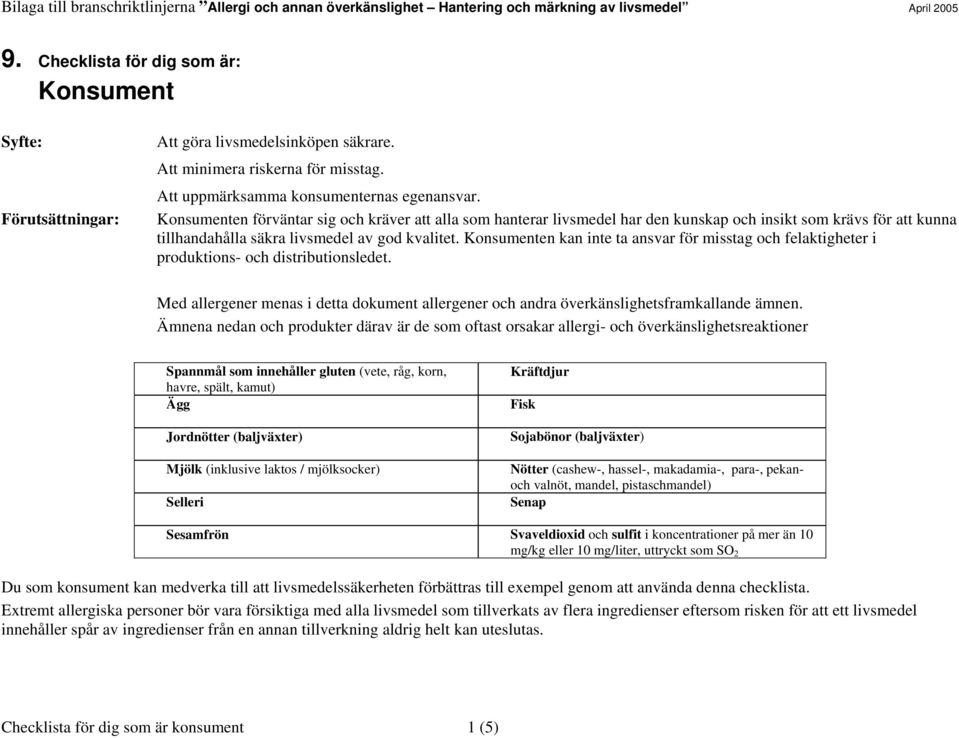 Konsumenten kan inte ta ansvar för misstag och felaktigheter i produktions- och distributionsledet. Med allergener menas i detta dokument allergener och andra överkänslighetsframkallande ämnen.