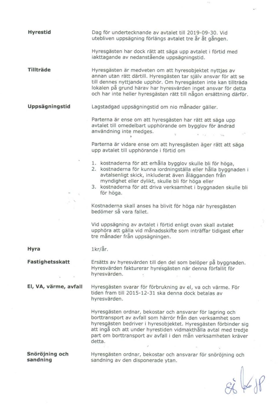 Titräde Uppsägningstid Hyresgästen är medveten m att hyresbjektet nyttjas av annan utan rätt därti. Hyresgästen tar sjäv ansvar för att se ti dennes nyttjande upphör.