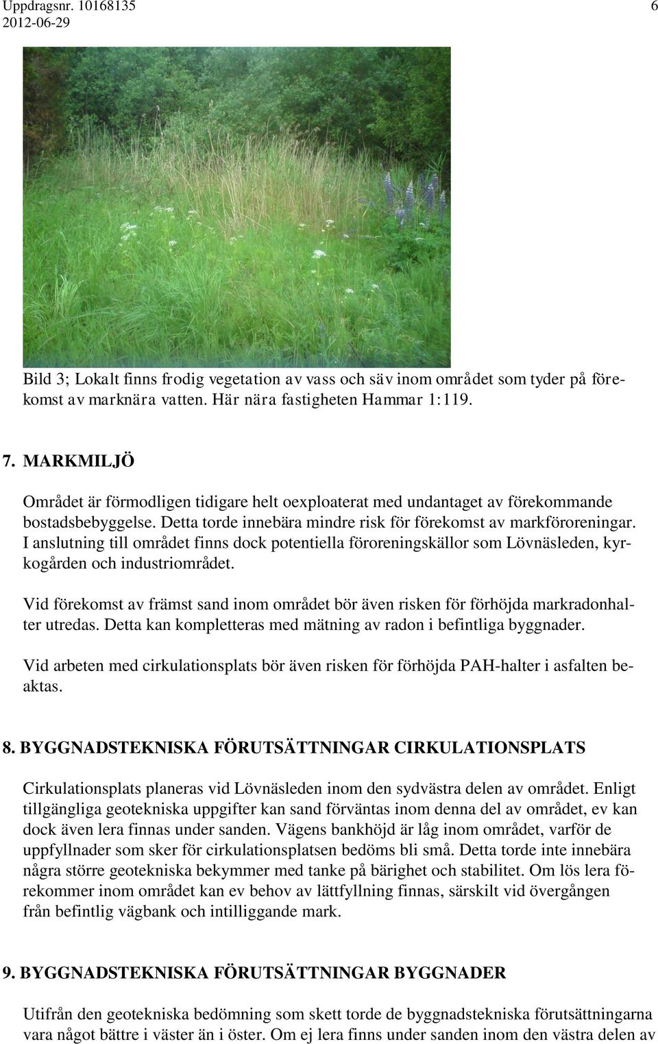 I anslutning till området finns dock potentiella föroreningskällor som Lövnäsleden, kyrkogården och industriområdet.