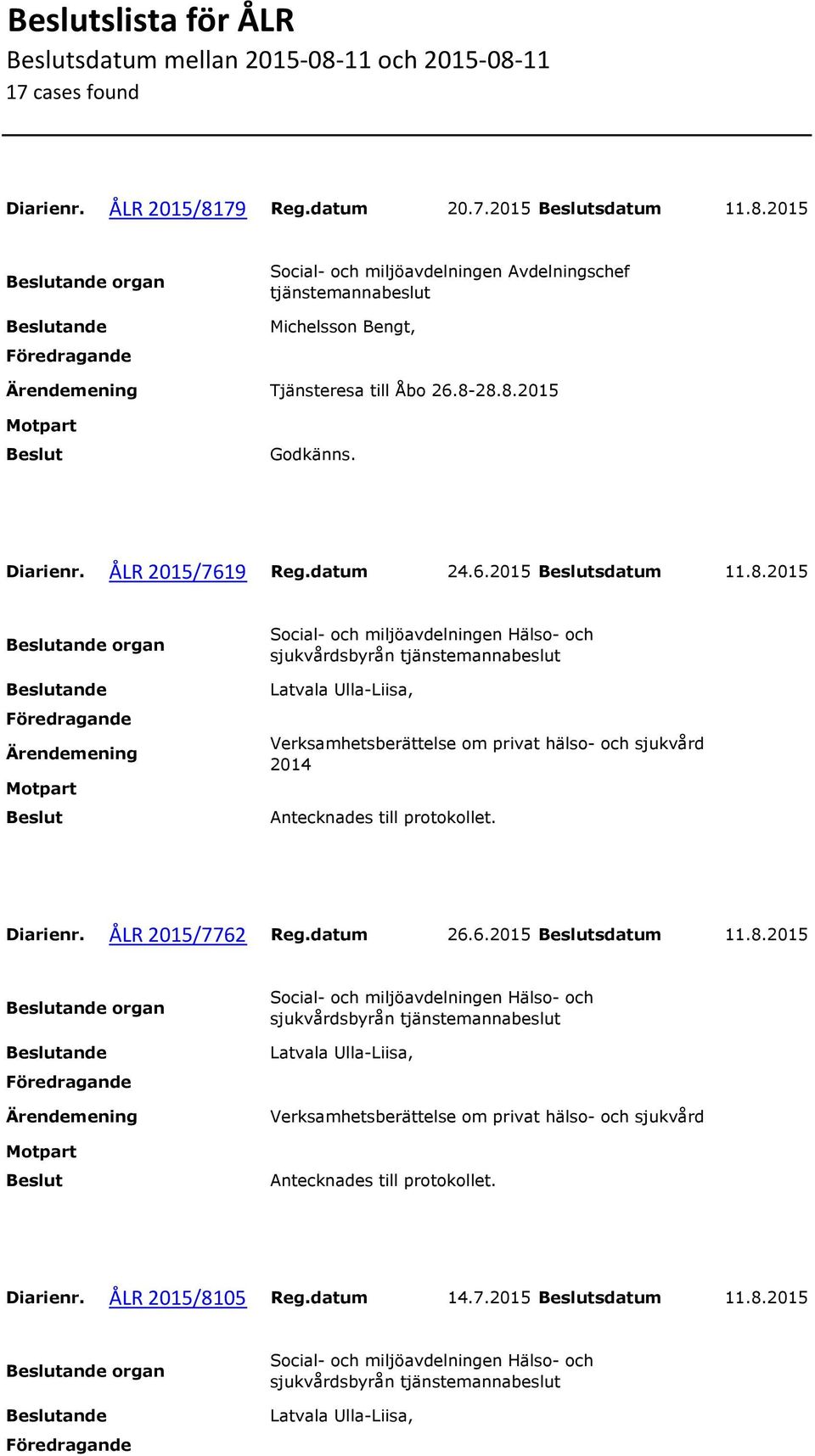 Diarienr. ÅLR 2015/7762 Reg.datum 26.6.2015 sdatum 11.8.