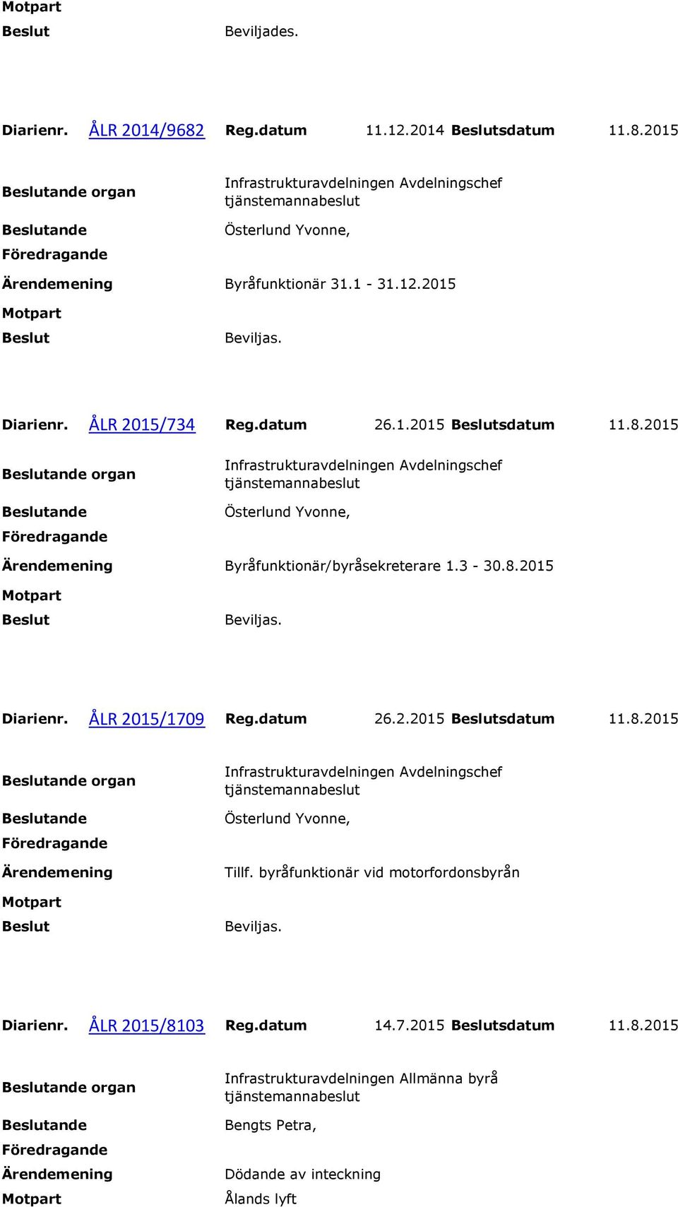 ÅLR 2015/1709 Reg.datum 26.2.2015 sdatum 11.8.2015 organ Tillf. byråfunktionär vid motorfordonsbyrån Diarienr.