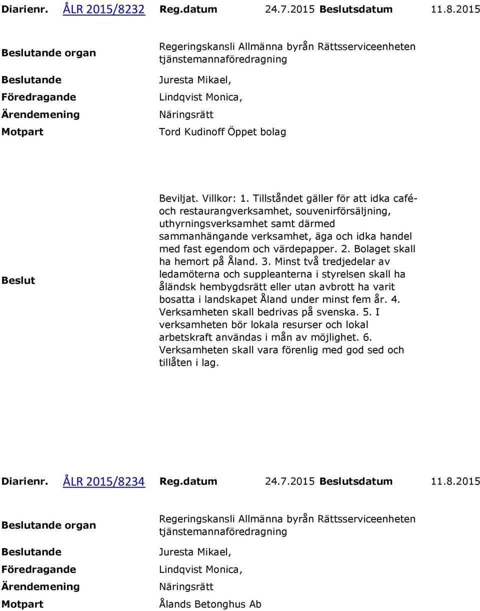 Bolaget skall ha hemort på Åland. 3.