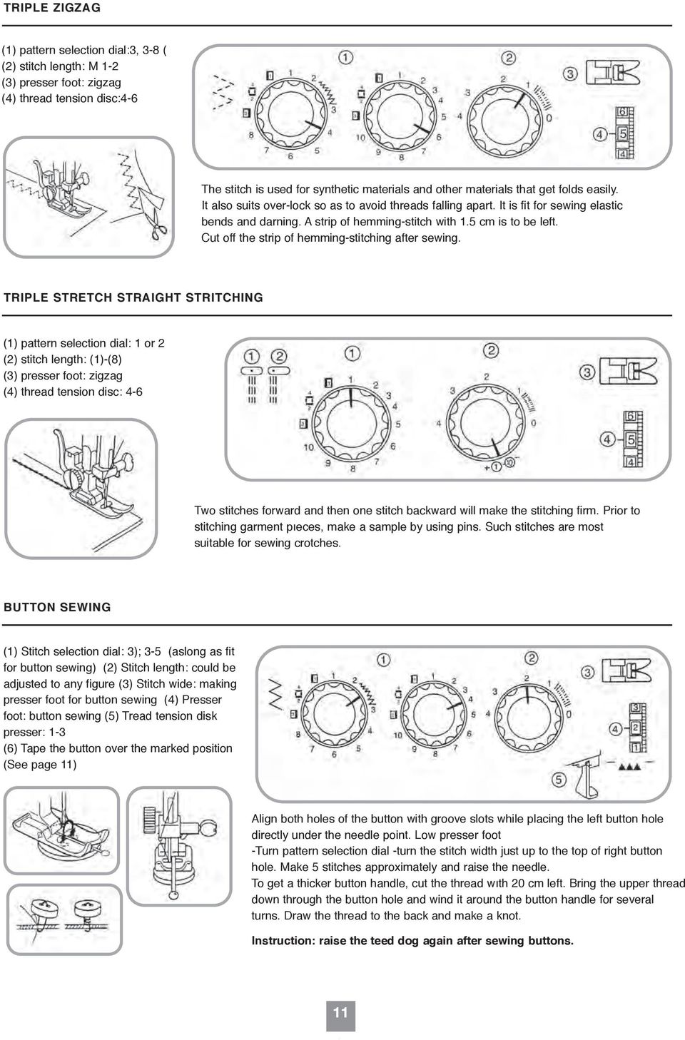 other materials that get folds easily. It also suits over-lock so as to avoid threads falling apart. It is fit for sewing elastic bends and darning. A strip of hemming-stitch with 1.