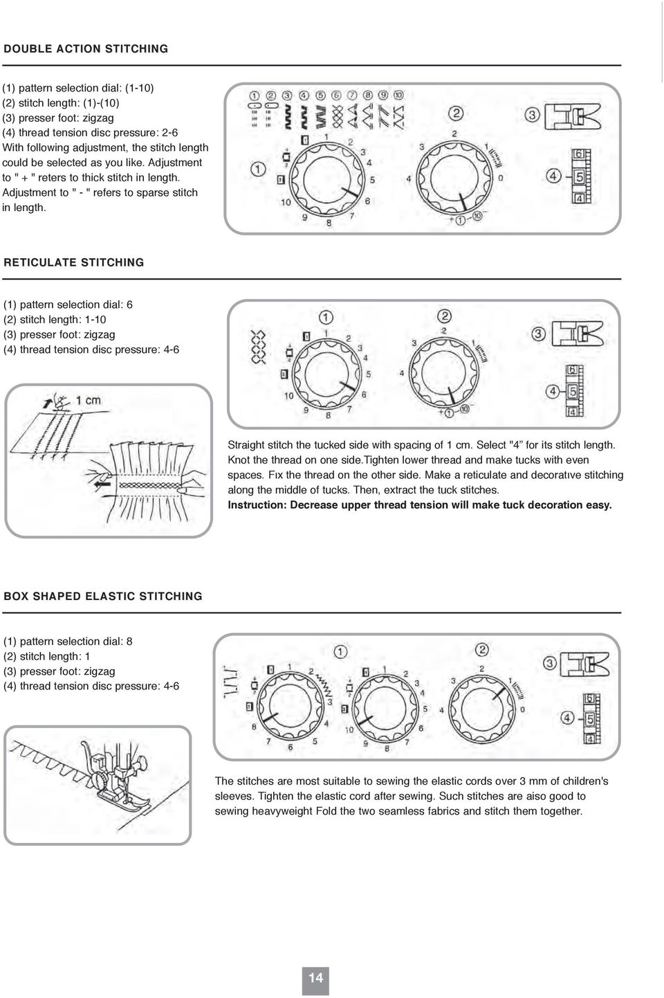 adjustment, the stitch length could be selected as you like. Adjustment to " + " reters to thick stitch in length. Adjustment to " - " refers to sparse stitch in length.