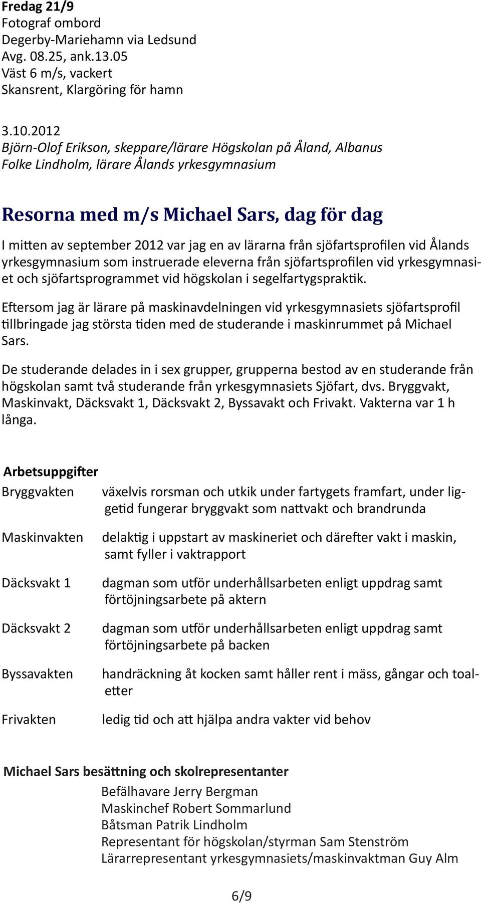 lärarna från sjöfartsprofilen vid Ålands yrkesgymnasium som instruerade eleverna från sjöfartsprofilen vid yrkesgymnasiet och sjöfartsprogrammet vid högskolan i segelfartygspraktik.