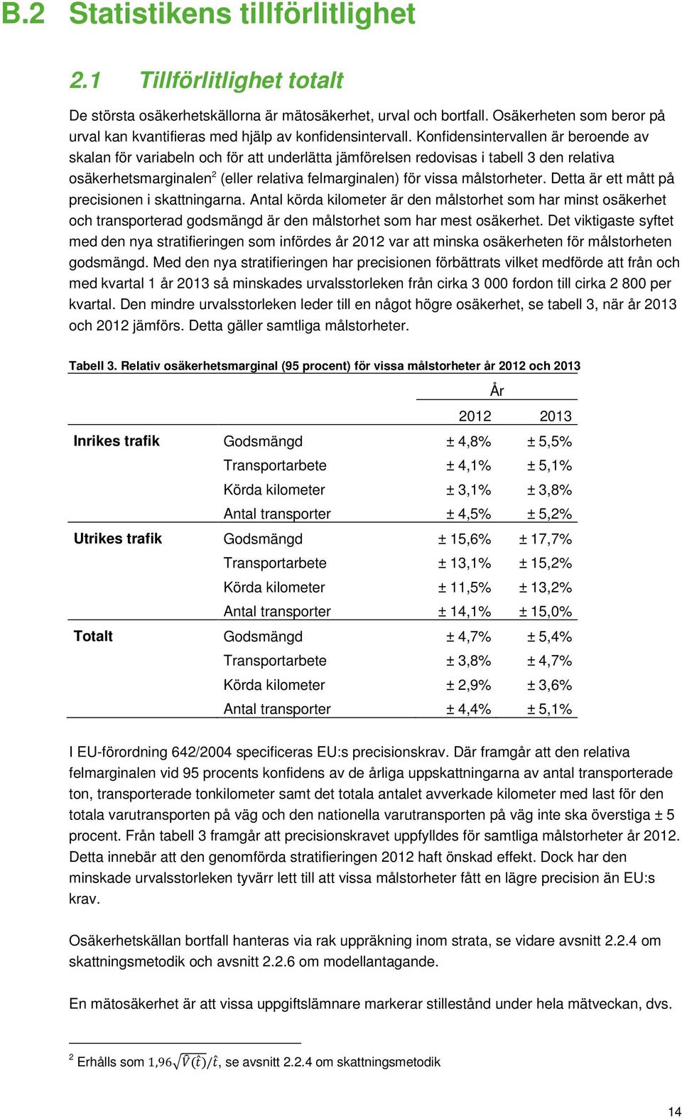 Konfidensintervallen är beroende av skalan för variabeln och för att underlätta jämförelsen redovisas i tabell 3 den relativa osäkerhetsmarginalen 2 (eller relativa felmarginalen) för vissa