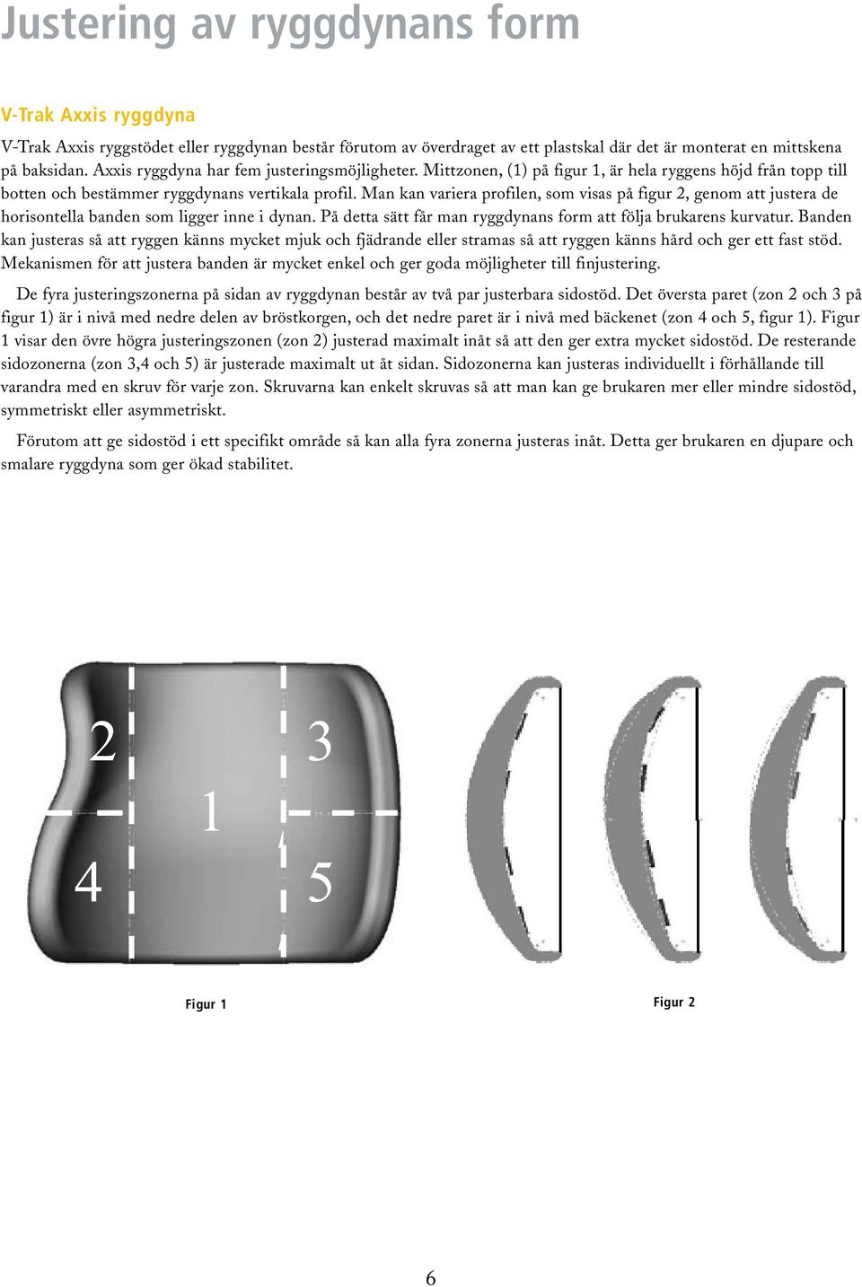 Man kan variera profilen, som visas på figur 2, genom att justera de horisontella banden som ligger inne i dynan. På detta sätt får man ryggdynans form att följa brukarens kurvatur.