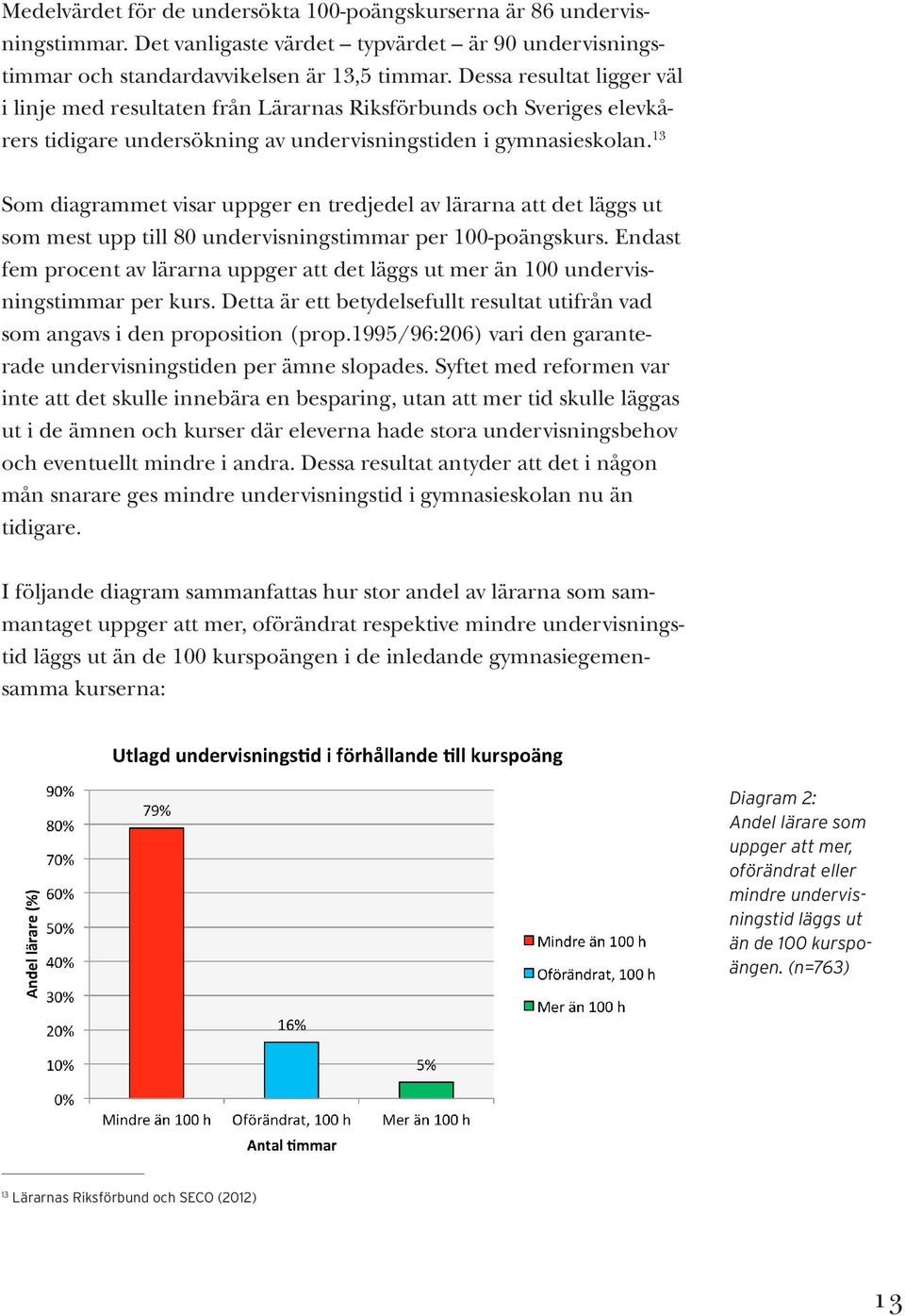 13 Som diagrammet visar uppger en tredjedel av lärarna att det läggs ut som mest upp till 80 undervisningstimmar per 100-poängskurs.