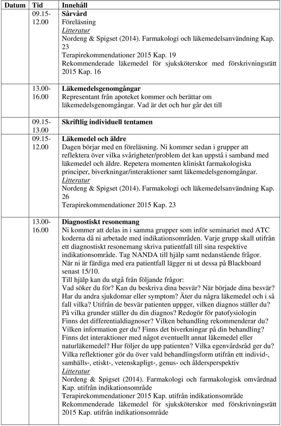 Vad är det och hur går det till Skriftlig individuell tentamen Läkemedel och äldre Dagen börjar med en föreläsning.