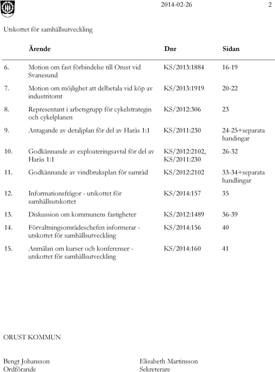 Antagande av detaljplan för del av Harås 1:1 KS/2011:230 24-25+separata handingar 10. Godkännande av exploateringsavtal för del av Harås 1:1 KS/2012:2102, KS/2011:230 26-32 11.
