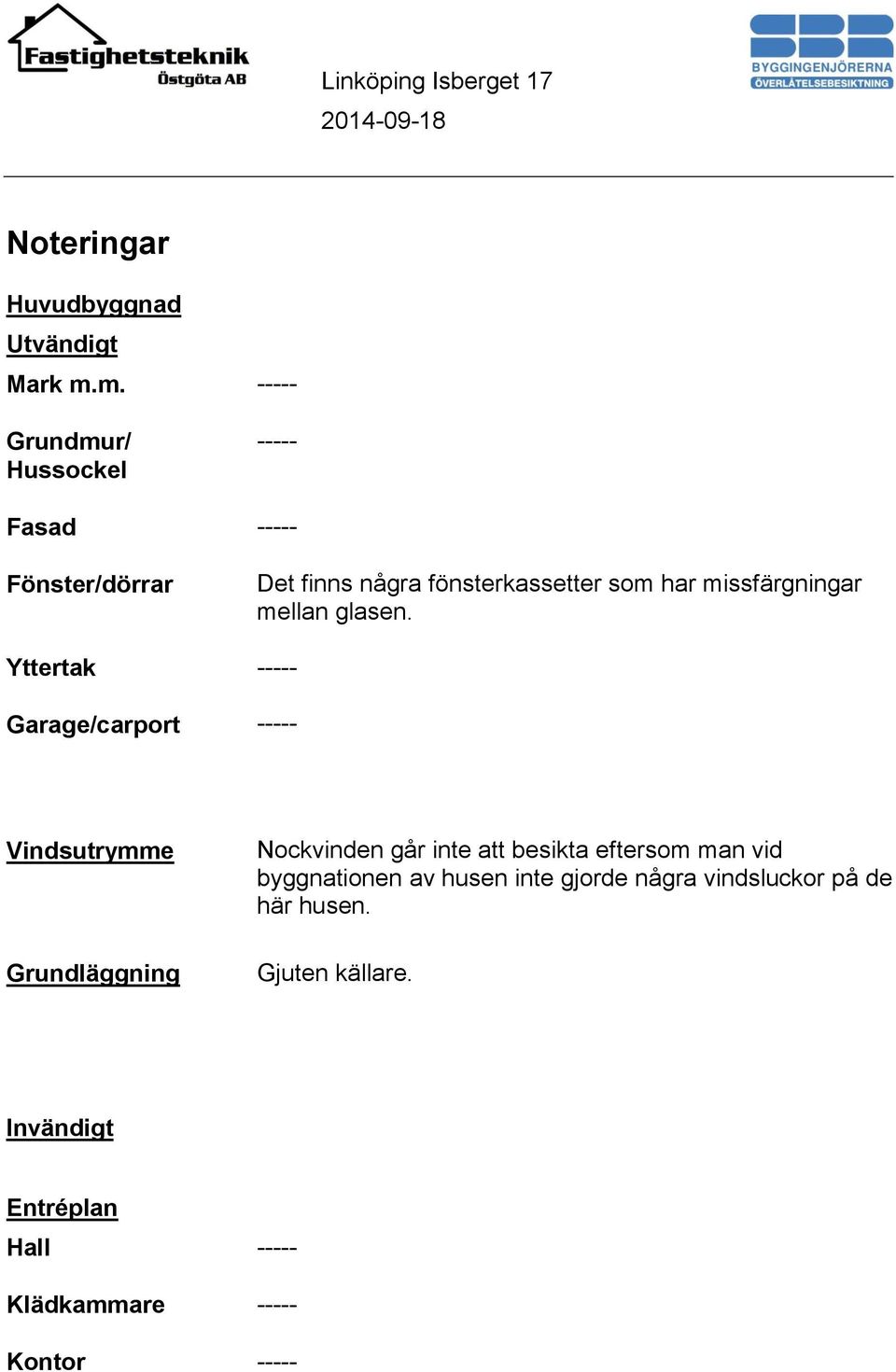 fönsterkassetter som har missfärgningar mellan glasen.