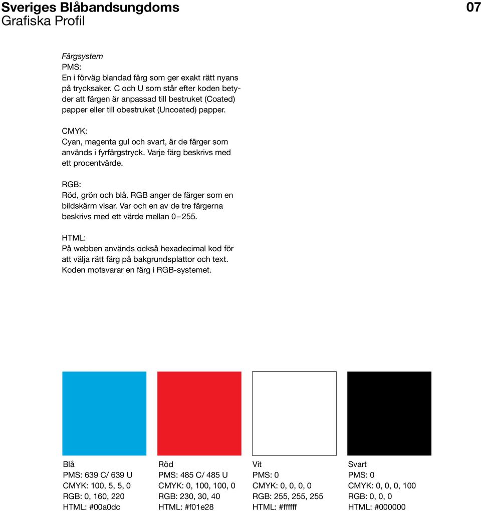 CMYK: Cyan, magenta gul och svart, är de färger som används i fyrfärgstryck. Varje färg beskrivs med ett procentvärde. RGB: Röd, grön och blå. RGB anger de färger som en bildskärm visar.
