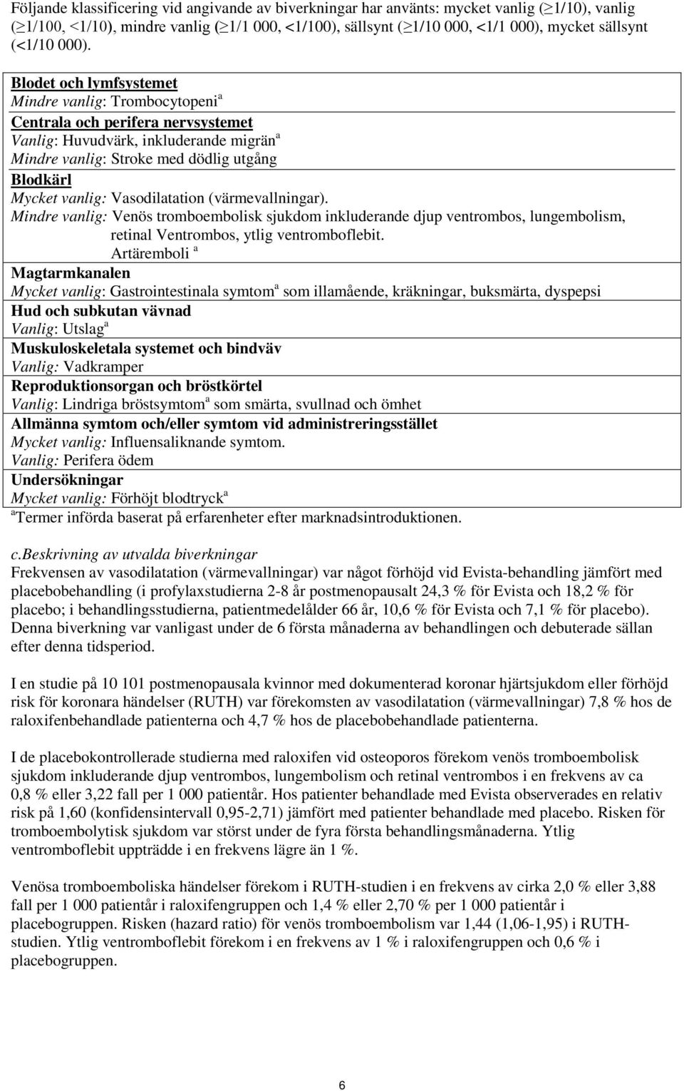 Blodet och lymfsystemet Mindre vanlig: Trombocytopeni a Centrala och perifera nervsystemet Vanlig: Huvudvärk, inkluderande migrän a Mindre vanlig: Stroke med dödlig utgång Blodkärl Mycket vanlig: